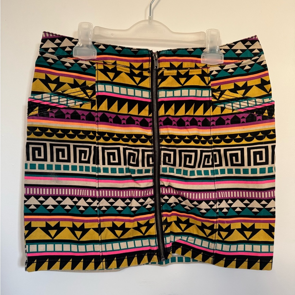 Jupe courte H&M Divided moulante zippée aztèque géométrique aztec ethnic skirt